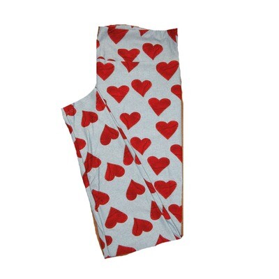 LuLaRoe One Size OS Solid Gray w/ Red Heart Patches Sewn Look Love Valentines Leggings (OS fits Adults 2-10) OS-4211-D3