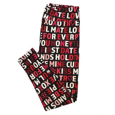 LuLaRoe One Size OS Soulmate Kiss Me True Love Pick Me Forever Hearts Red White Black Valentines a Leggings (OS fits Adults 2-10)