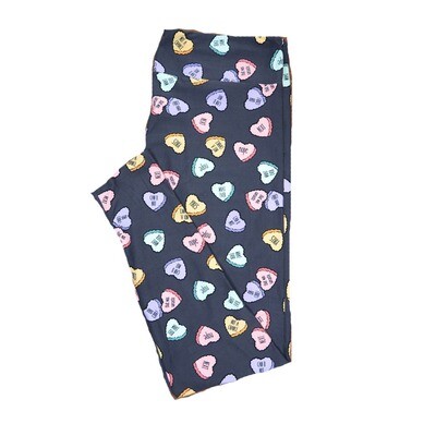 LuLaRoe One Size OS Sweethearts Candy Pieces Dark Gray Blue Green Yellow White Black "Whatever Oh Cool Nope Yikes Not a Chance" Love Valentines Leggings (OS fits Adults 2-10) OS-4200-E