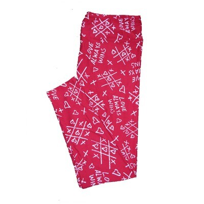 LuLaRoe One Size OS Red with Pink Tic Tac Toe Three Hearts in a Row Love Always Wins Love Valentines Leggings (OS fits Adults 2-10) OS-4208-J