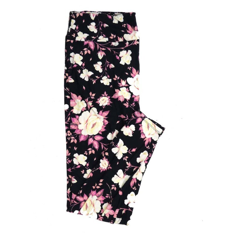 LuLaRoe TCTWO TC2 Roses Navy Blue with White Yellow and Lavander Buttery Soft Leggings TC2 fits Adults 18+ 338521