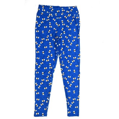 LuLaRoe One Size OS Bumblebees Flying Blue Yellow White and Black Buttery Soft Leggings - OS fits Adults 2-10 032349
