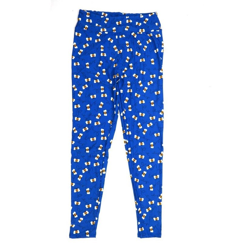 LuLaRoe One Size OS Bumblebees Flying Blue Yellow White and Black Buttery Soft Leggings - OS fits Adults 2-10  032349