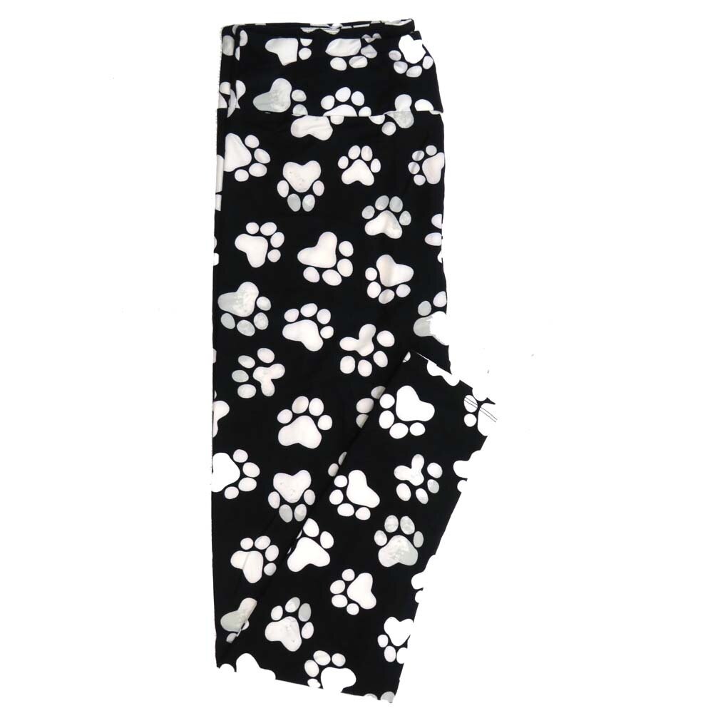 LuLaRoe One Size OS Dog Puppy Paws Black with White and Gray Buttery Soft Leggings - OS fits Adults 2-10  311632