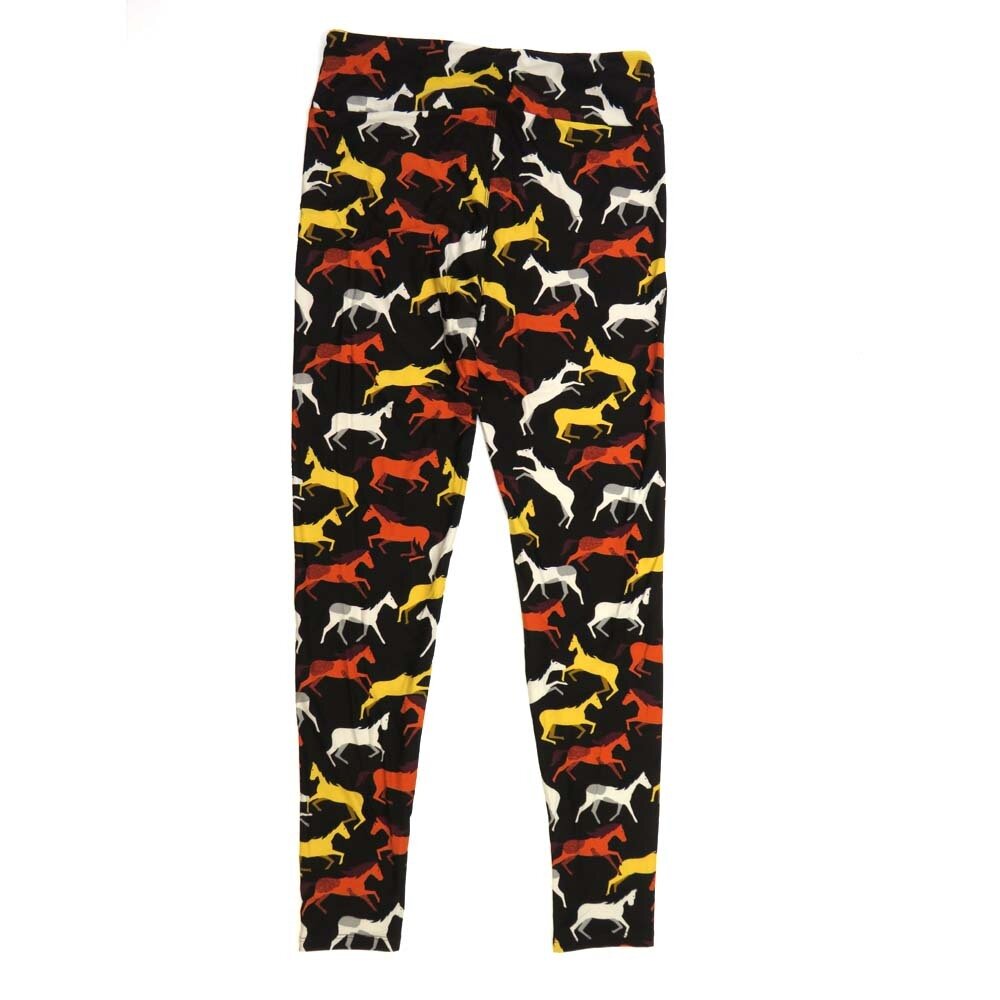 LuLaRoe One Size OS Horses Prancing Playing Black White Gray Yellow Orange and Maroon Buttery Soft Leggings - OS fits Adults 2-10  359230