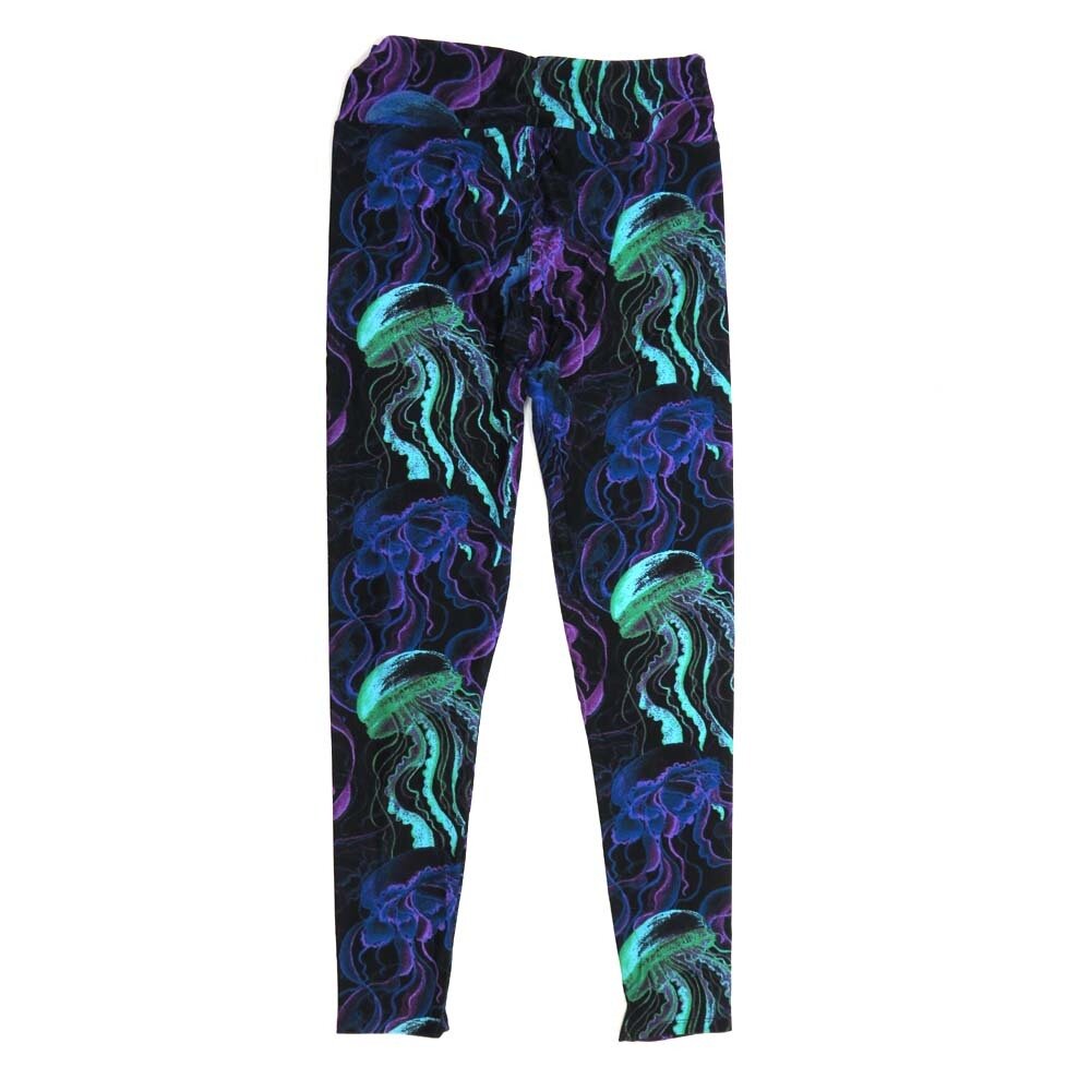 LuLaRoe One Size OS Jellyfish Black Bright Teal Blu Purple and Mint Green Buttery Soft Leggings - OS fits Adults 2-10  414725