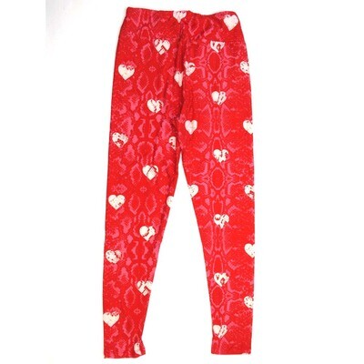 LuLaRoe One Size OS Snakeskin Animal Print Red with with Pink Hearts  Valentines Buttery Soft Leggings - 687118 OS fits Adults 2-10