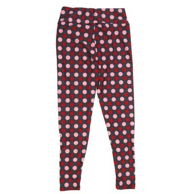 LuLaRoe One Size OS Polka Dot Gray with 1 inch Red and Pink Polka Dots Buttery Soft Leggings - OS fits Adults 2-10 539520