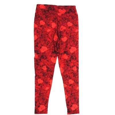 LuLaRoe One Size OS Hearts that are Hand Drawn Scribbled Hearts Light Reddish Pink on Red Valentines Leggings 663314 OS fits Adults 2-10