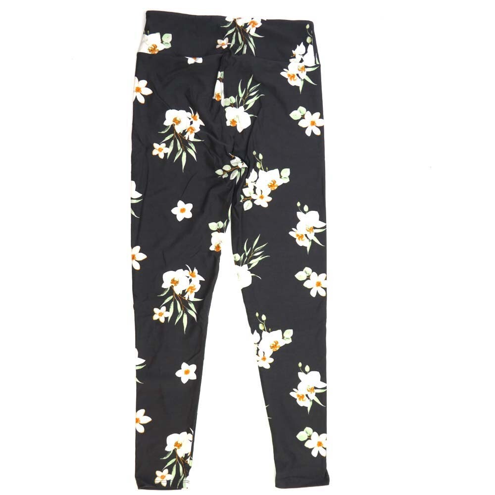 LuLaRoe One Size OS Orchids and Flowers Dark Gray Mint Green White and Orange Buttery Soft Leggings - OS fits Adults 2-10  300919