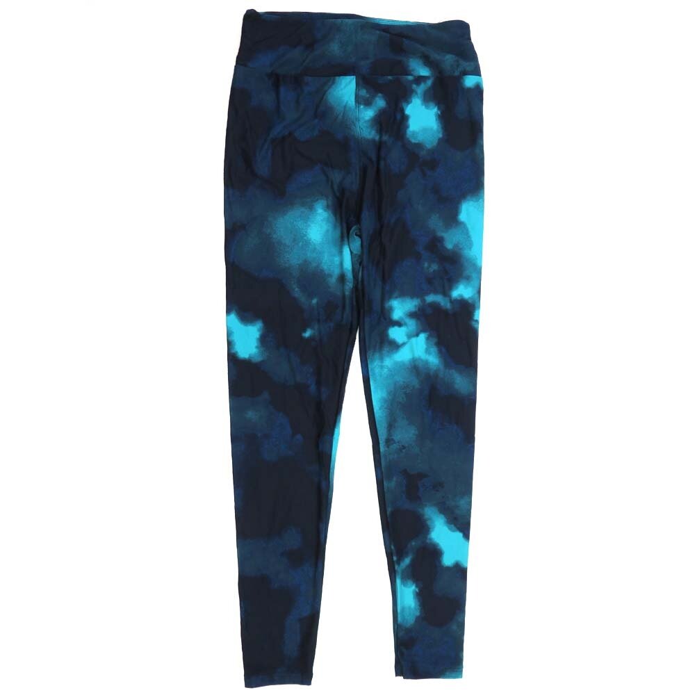 LuLaRoe One Size OS Tye Dye Coudy Skies Looking Navy Blue Turqoise and Teal Buttery Soft Leggings - OS fits Adults 2-10 939257