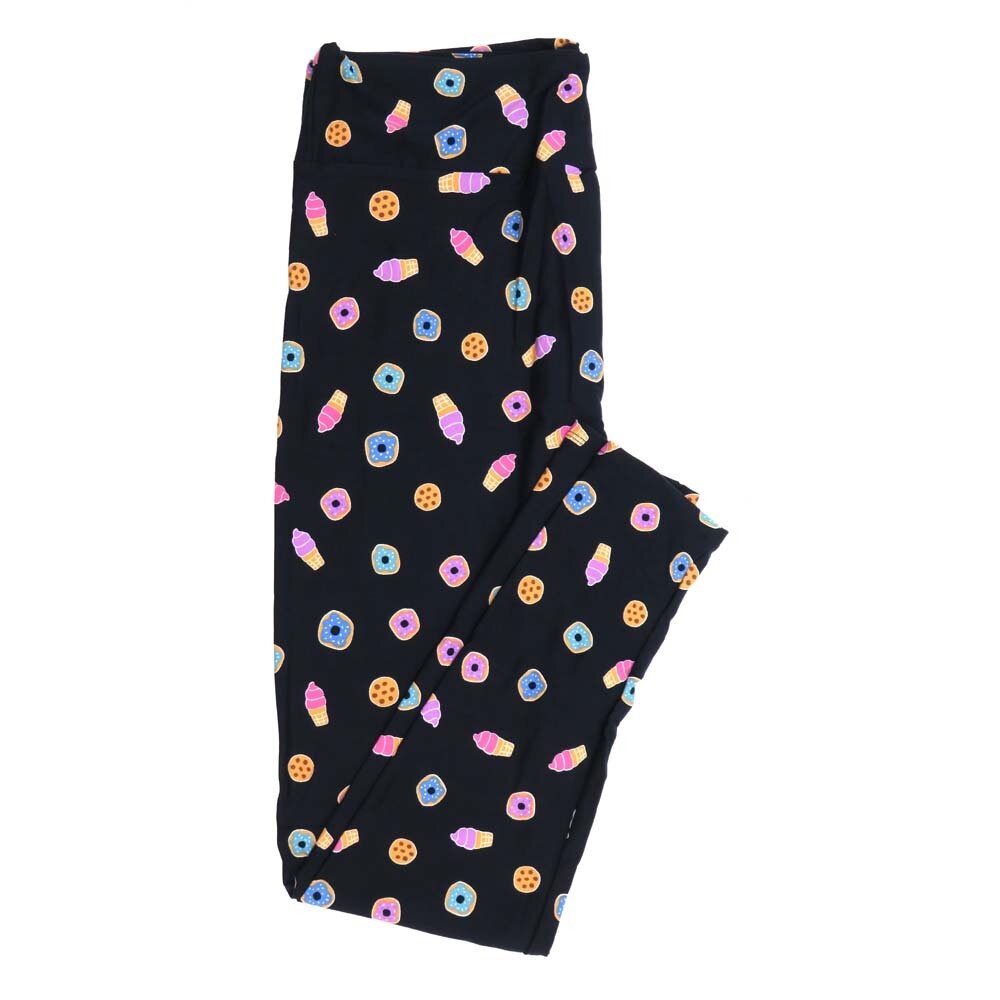 LuLaRoe Tall Curvy TC Glazed Donuts Choclate Chip Cookies Ice Cream Cones Navy Blue with Biege Purple Pink Blue and Turqoise Buttery Soft Leggings - TC fits Adults 12-18  328539