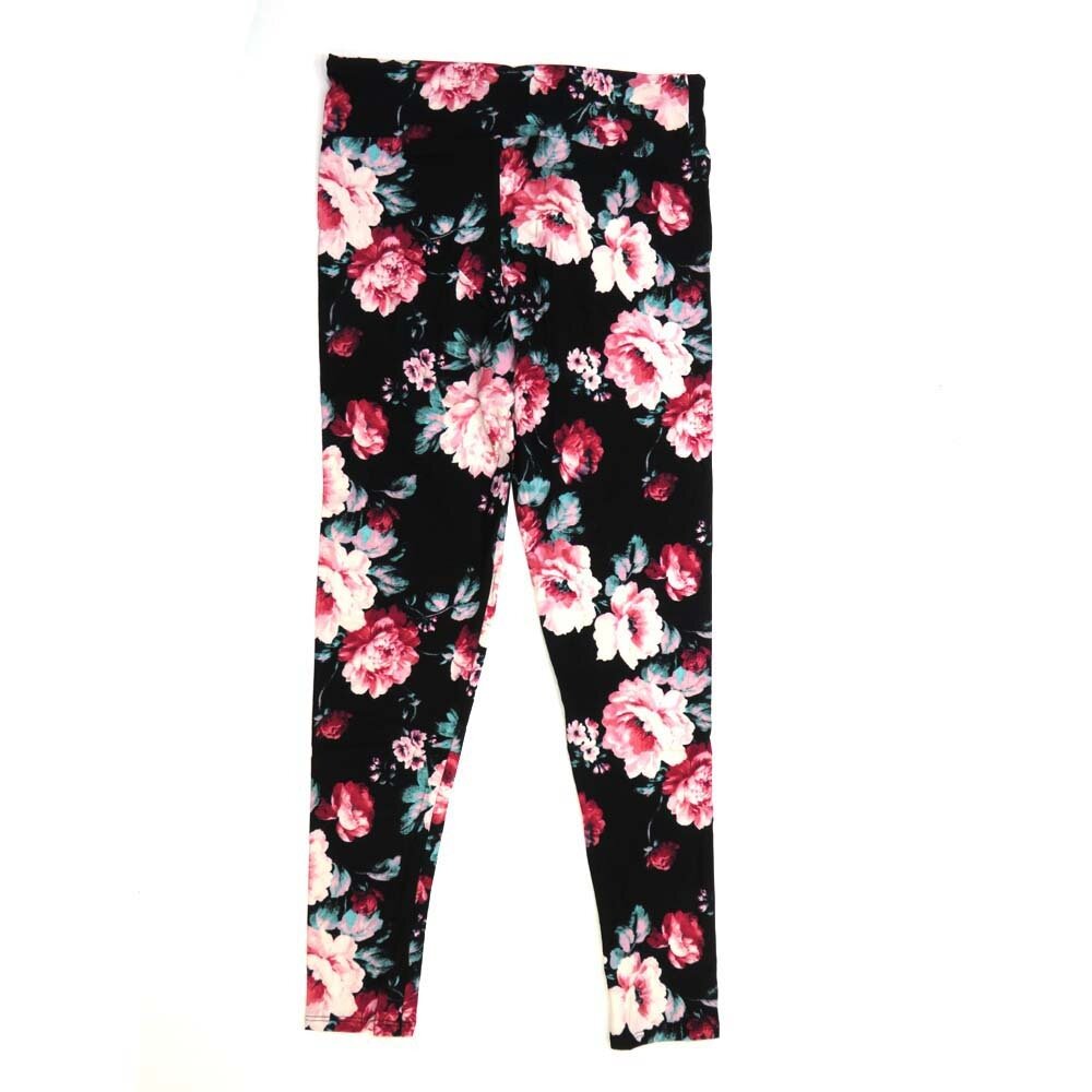 LuLaRoe Tall Curvy TC Roses Black with Pink White and Mint Green Buttery Soft Leggings - TC fits Adults 12-18  490921