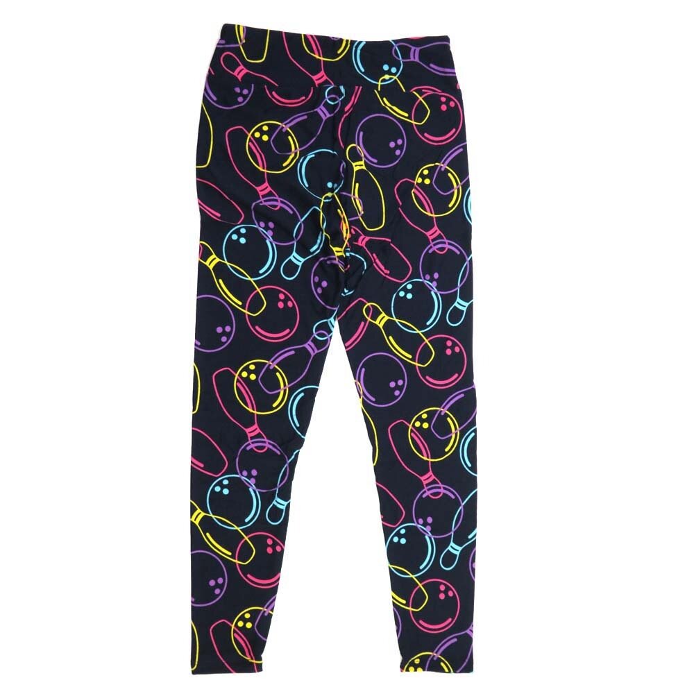 LuLaRoe Tall Curvy TC Bowling Balls and Pins Navy Blue with Pink Turqoise Purple and Yellow Buttery Soft Leggings - TC fits Adults 12-18  988573