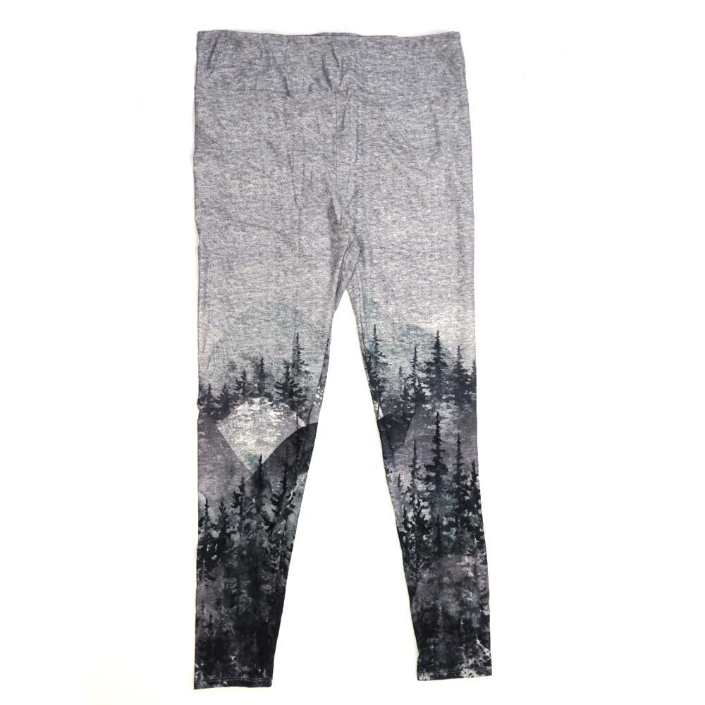 LuLaRoe Tall Curvy TC Solid Gray with Mountains and Pine Tree Forest on Leg Bottoms Puple Black Navy and White Buttery Soft Leggings - TC fits Adults 12-18  421622