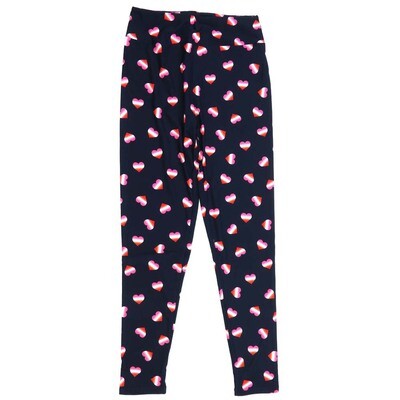 LuLaRoe One Size OS Polka Dot Rainbow Gradient Hearts Dark Blue with Red White and Pink Hearts Valentines Buttery Soft Leggings - 807198  OS fits Adults 2-10