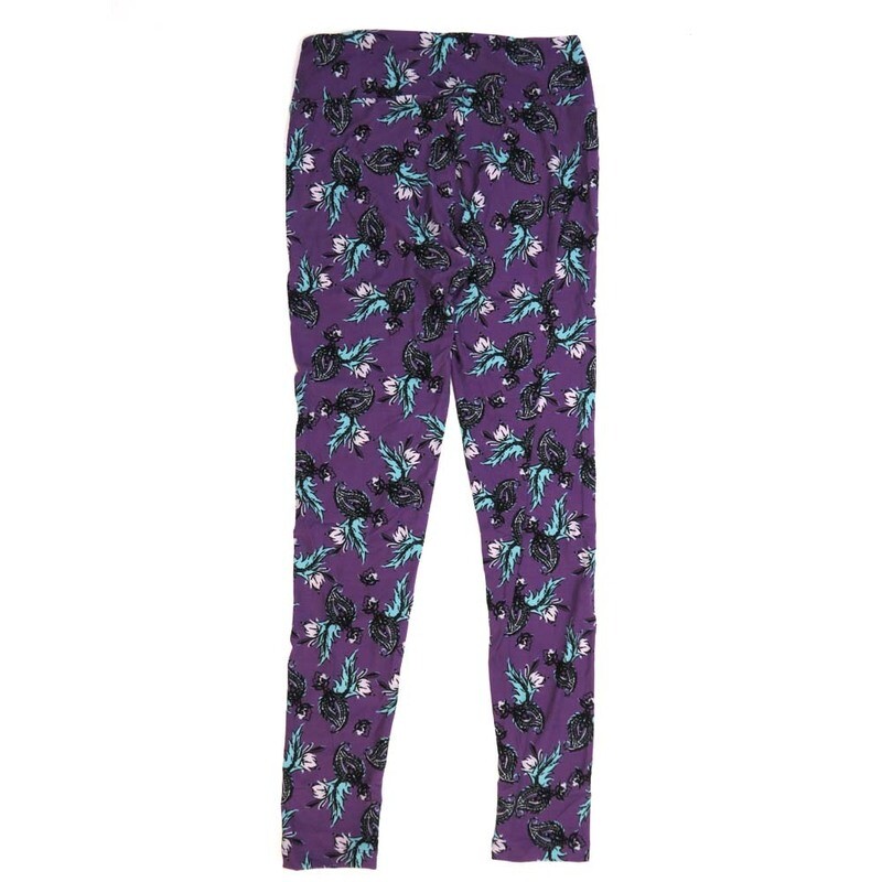 LuLaRoe One Size OS Paisley Floral Leaf Light Purple with Mint Green White and Black Paisley Womens Buttery Soft Leggings - OS fits Adults 2-10