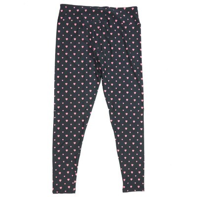 LuLaRoe One Size OS Hearts Big and Small Polka Dot Grid Dark Gray with Light Pink Valentines Womens Buttery Soft Leggings - 326447 OS fits Adults 2-10