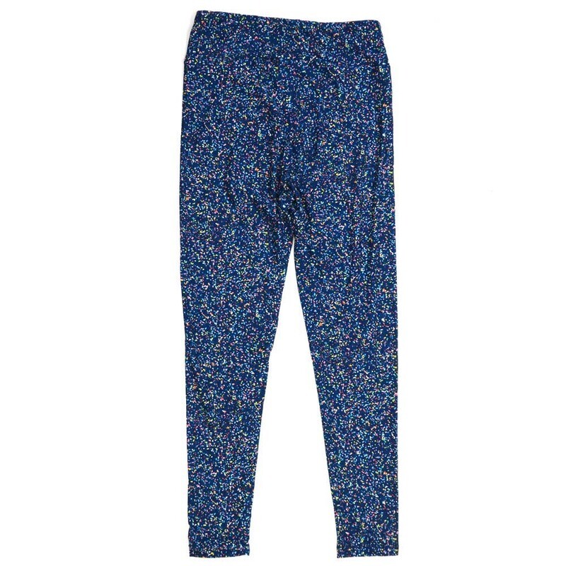 LuLaRoe One Size OS Micro Polka Dot Confetti Slate Blue with Rainbow Buttery Soft Leggings - OS fits Adults 2-10  991659