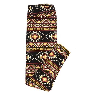LuLaRoe One Size OS Aztec Southwestern Gods Eye Diamond Chevron Black with Brown White Yellow and Red Stripe Buttery Soft Leggings - OS fits Adults 2-10  335436