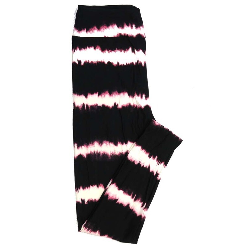 LuLaRoe One Size OS Horizontal Muted Hombre Batik Dye Stripe Black with Pink and White Buttery Soft Leggings - OS fits Adults 2-10  018545