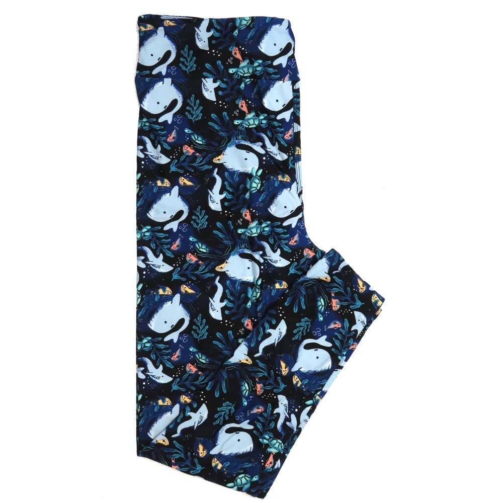 LuLaRoe TCTWO TC2 Under the Sea Marine Animals Salt Water Dolphins Whales Turtles Black with Navy Blue Salmon Ice White Buttery Soft Leggings TC2 fits Adults 18-26 902377