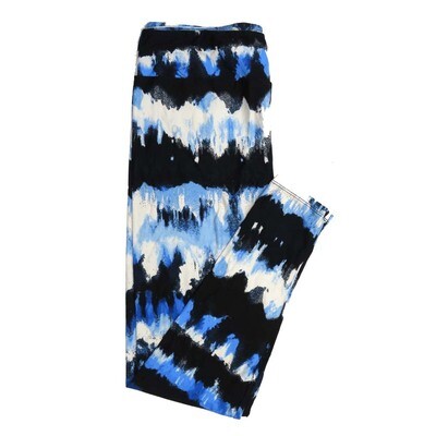 LuLaRoe One Size OS Tye Dye Batik Hombre Stripe Black with Blue and White Buttery Soft Leggings - OS fits Adults 2-10  926171