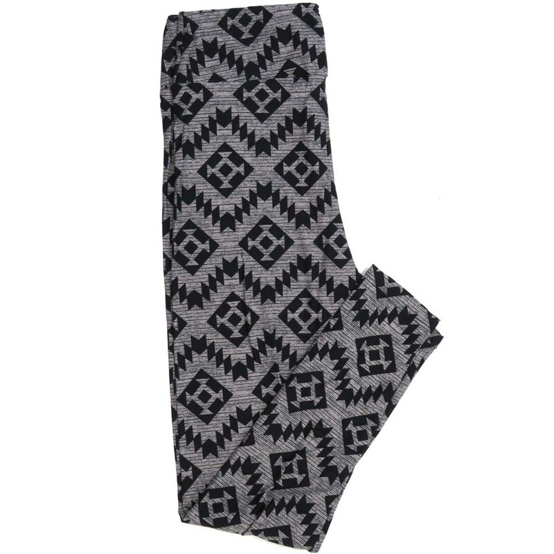 LuLaRoe One Size OS Aztec Southwestern Gods Eye Black and Gray Zig Zag Stripe Buttery Soft Leggings - OS fits Adults 2-10  908556