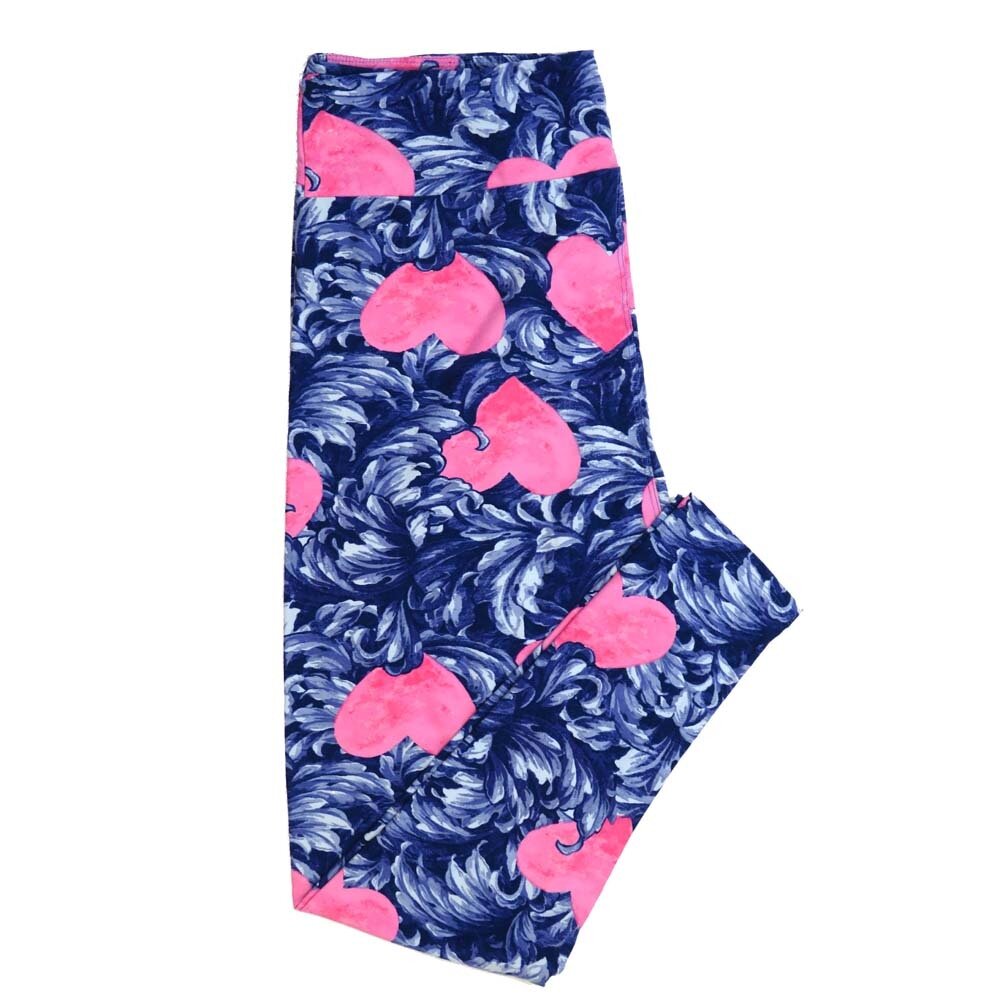 LuLaRoe TCTWO TC2 Valentines Pink Hearts Wrapped in Blue Fronds TCTWO-9051-ZE Buttery Soft Womens Leggings fits Adults sizes 18-26