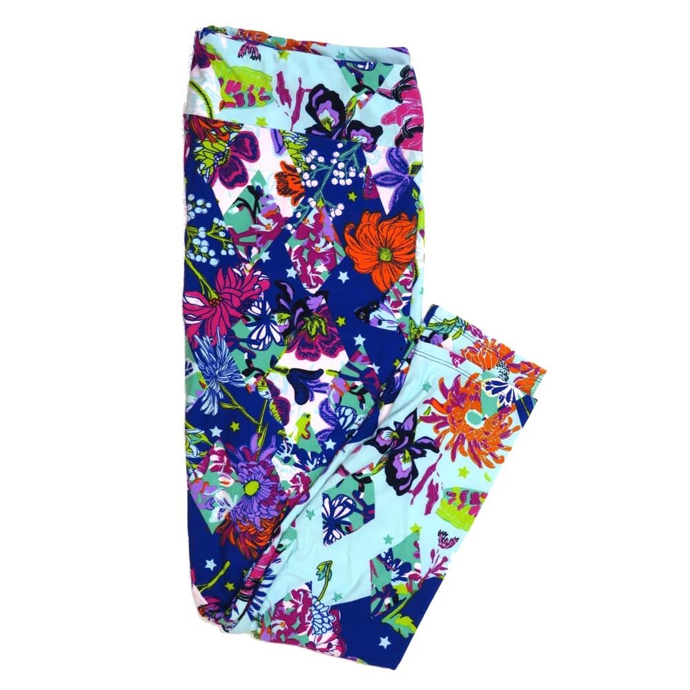 LuLaRoe TCTWO TC2 Patchwork Butterflies Floral Blue White Green Purple Yellow TCTWO-9051-ZC1 Buttery Soft Womens Leggings fits Adults sizes 18-26