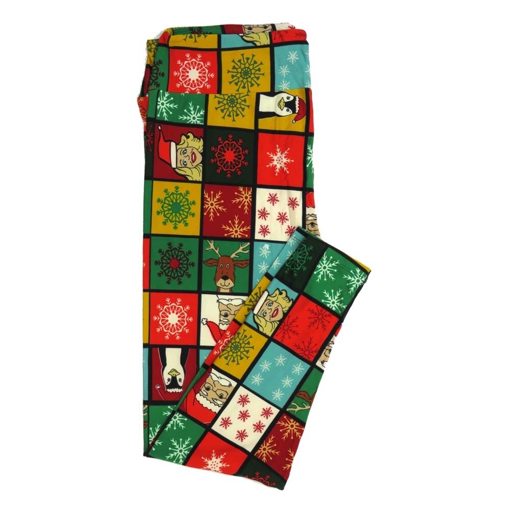 LuLaRoe TCTWO TC2 Christmas Holiday Penguins Santa Elves Snowflakes Reindder Green Red Blakc White Yellow TCTWO-9051-F Buttery Soft Womens Leggings fits Adults sizes 18-26
