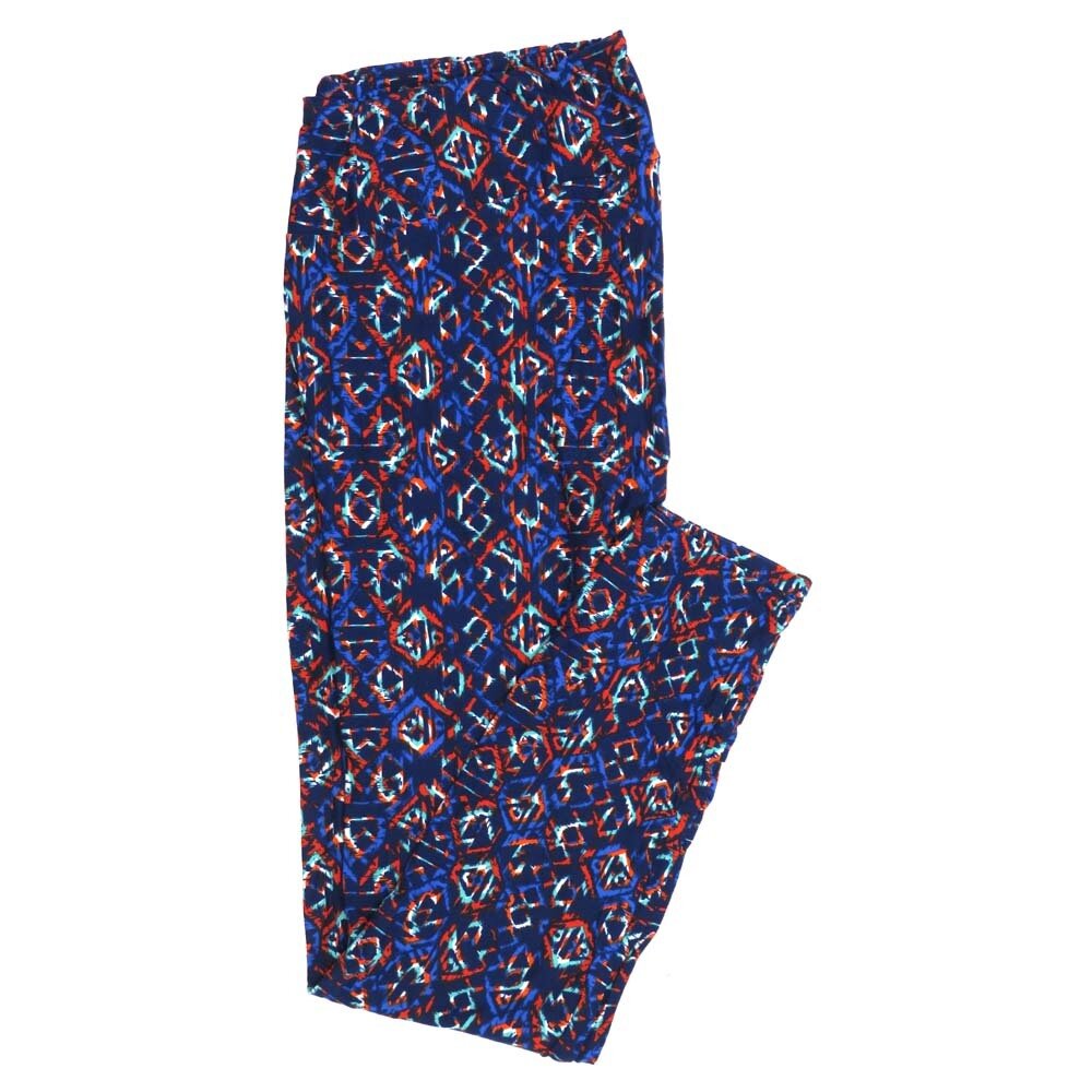 LuLaRoe Tall Curvy TC Geometric Abstract Navy Red White Blue TC-7069-L Buttery Soft Leggings fits Adults 12-18