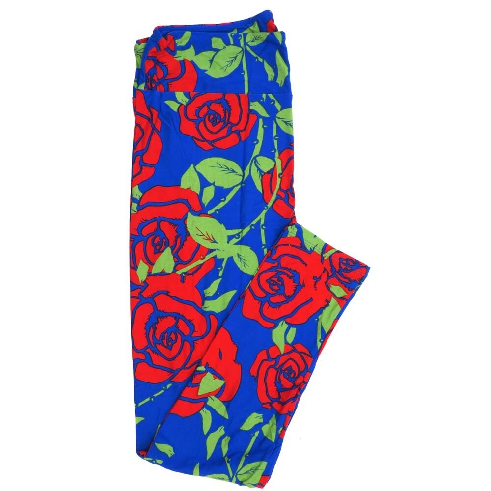 LuLaRoe Tall Curvy TC Roses Red Blue Green TC-7069-J Buttery Soft Leggings fits Adults 12-18