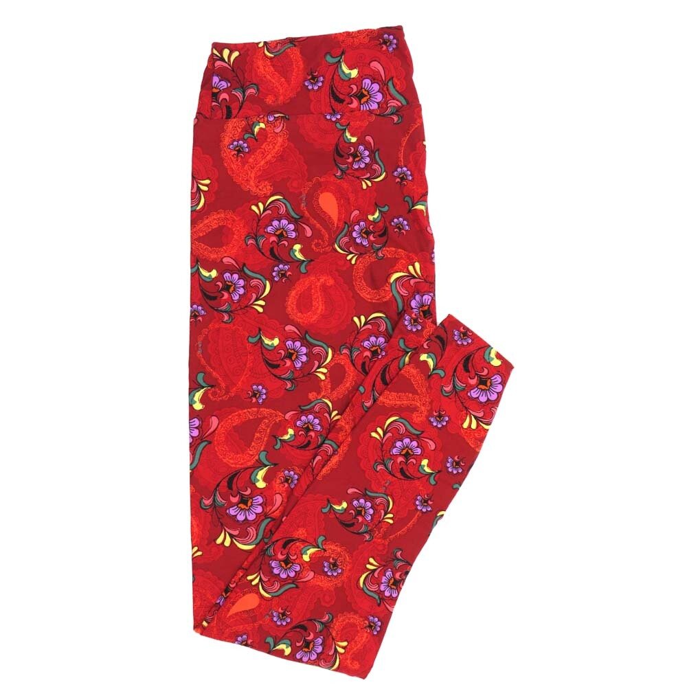 LuLaRoe Tall Curvy TC Paisley Floral Red Blue Yellow TC-7065-R Buttery Soft Leggings fits Adults 12-18