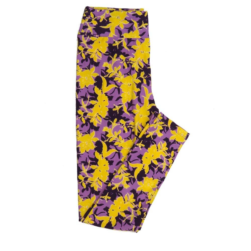 LuLaRoe One Size OS Abstract Floral Navy Yellow Blue OS-4398-ZE Buttery Soft Leggings fits Adults 2-10