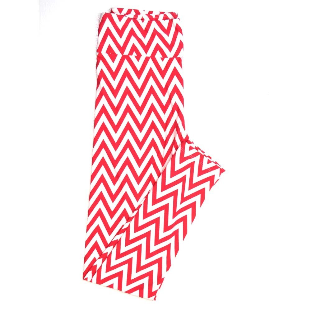 LuLaRoe One Size OS Zig Zag Red and White Stripe OS-4398-U Buttery Soft Leggings fits Adults 2-10