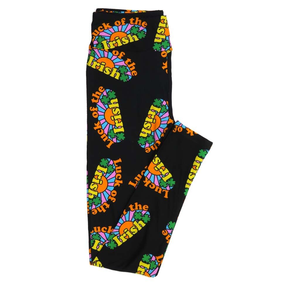 LuLaRoe One Size OS Irish St Patricks Luck of the Irish Sunshine Shamrock Black Green Blue OS-4397-ZH Buttery Soft Leggings fits Adults 2-10