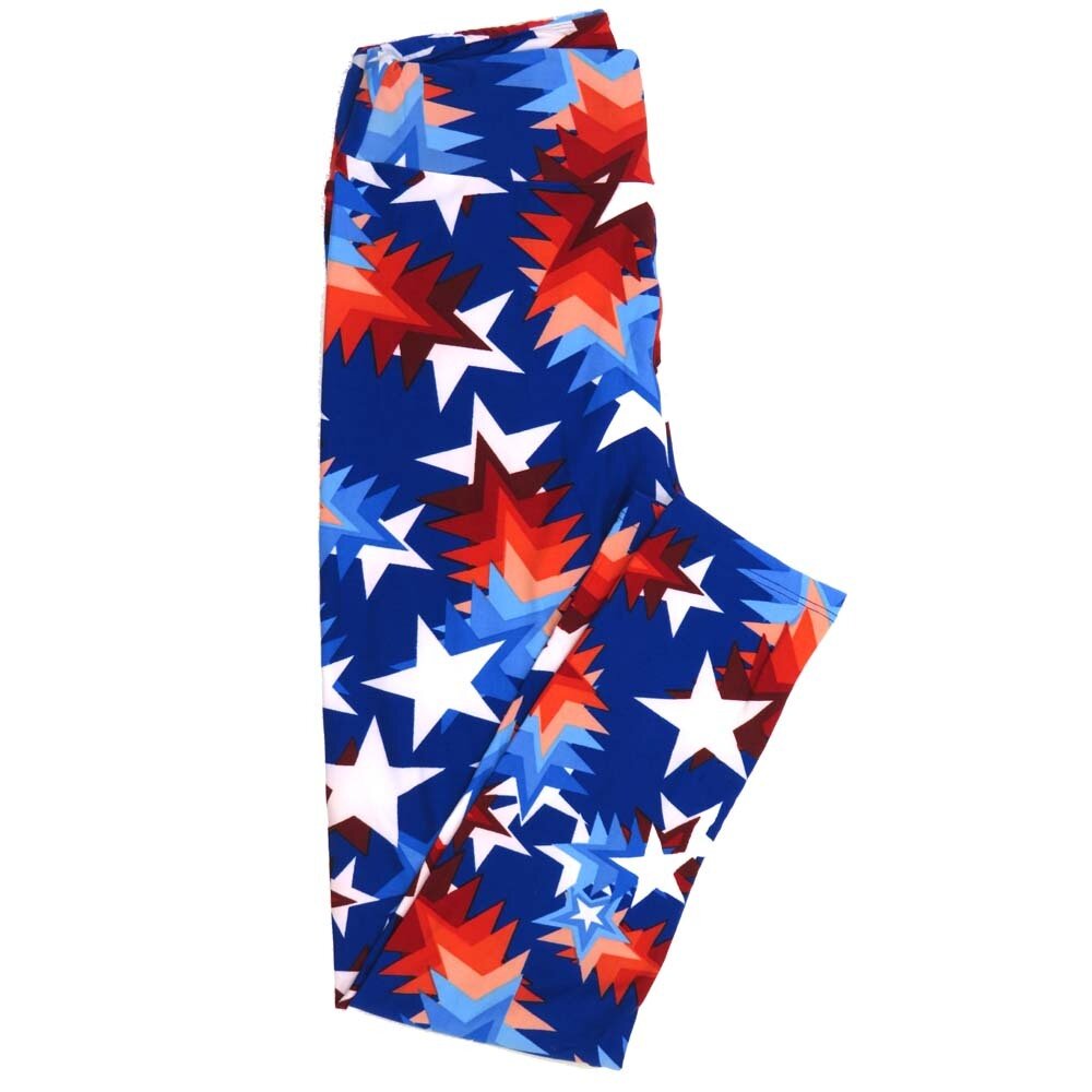 LuLaRoe One Size OS Americana USA Shooting Stars Blue Red White OS-4397-ZD Buttery Soft Leggings fits Adults 2-10