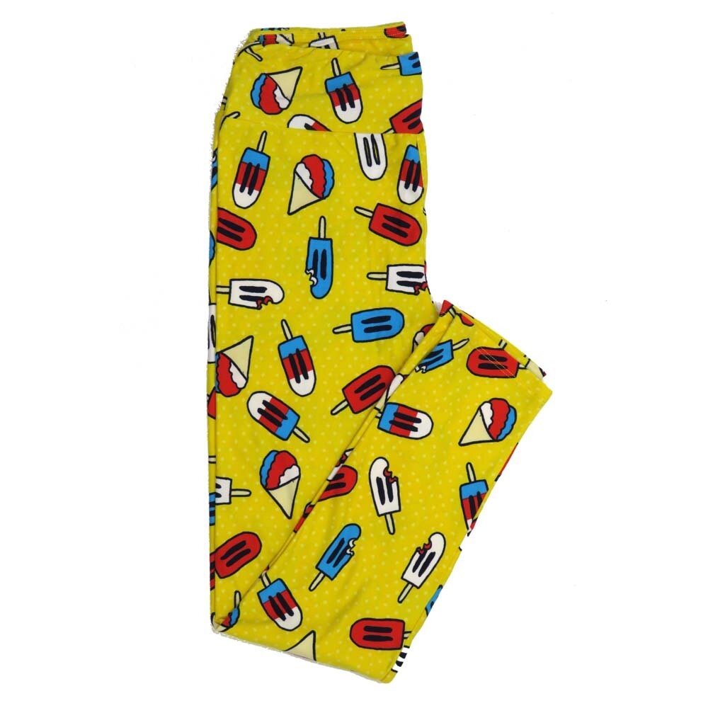 LuLaRoe One Size OS Americana USA Popsicles Snow Cones Yellow Red White Blue Black Polka Dot OS-4397-ZA Buttery Soft Leggings fits Adults 2-10