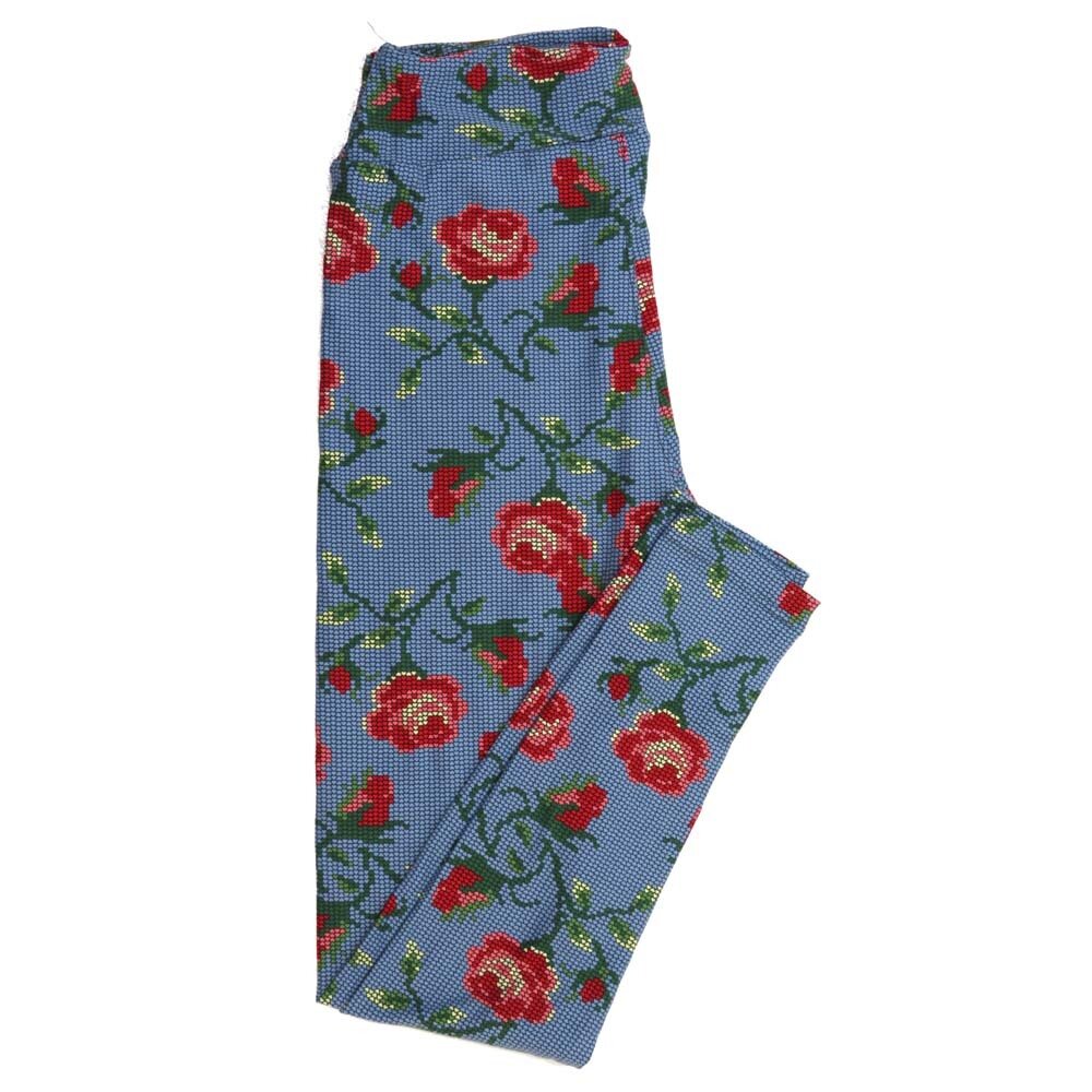 LuLaRoe One Size OS Valentines Micro Polka Hearts and Roses Blue Red Green Black OS-4397-W Buttery Soft Leggings fits Adults 2-10