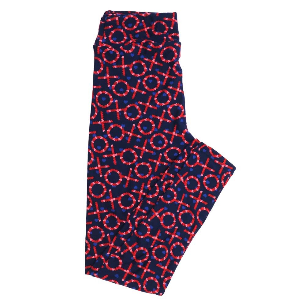 LuLaRoe One Size OS Valentines X's and O's Hugs abnd Kisses made from Hearts Blue Red Pink Polka Dot OS-4397-V Buttery Soft Leggings fits Adults 2-10