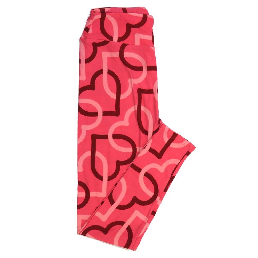 LuLaRoe One Size OS Valentines Interlinked Locked Hearts Red and Pink OS-4397-U Buttery Soft Leggings fits Adults 2-10