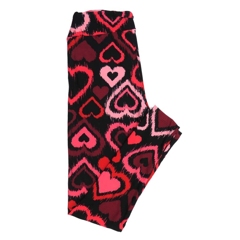 LuLaRoe One Size OS Valentines Fuzzy Hearts Black Pink Red OS-4397-T Buttery Soft Leggings fits Adults 2-10