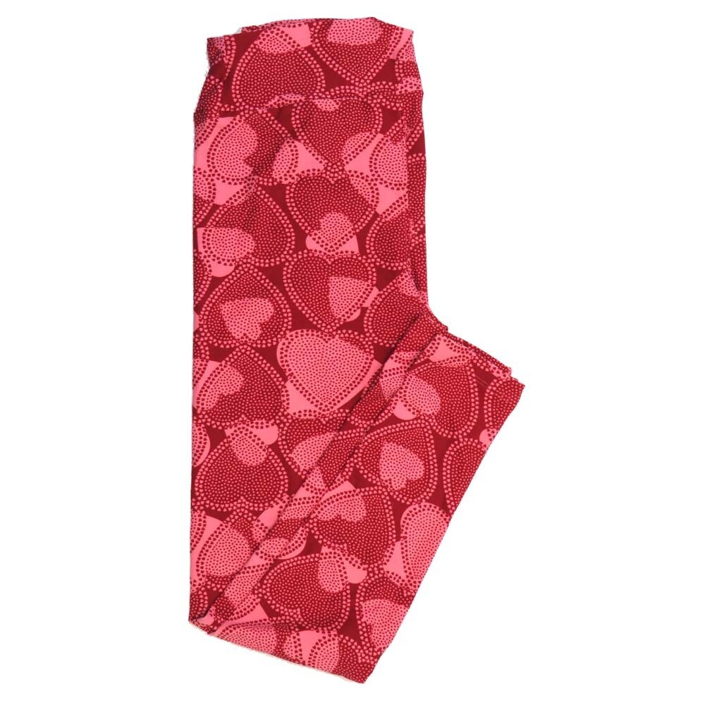 LuLaRoe One Size OS Valentines Micro Polka Doilie Hearts Pink Red OS-4397-S Buttery Soft Leggings fits Adults 2-10