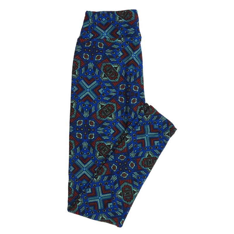 LuLaRoe One Size OS Gods Eye Mandala Geometric Red Blue Black Chevron Aztec Southwestern OS-4399-R Buttery Soft Leggings fits Adults 2-10
