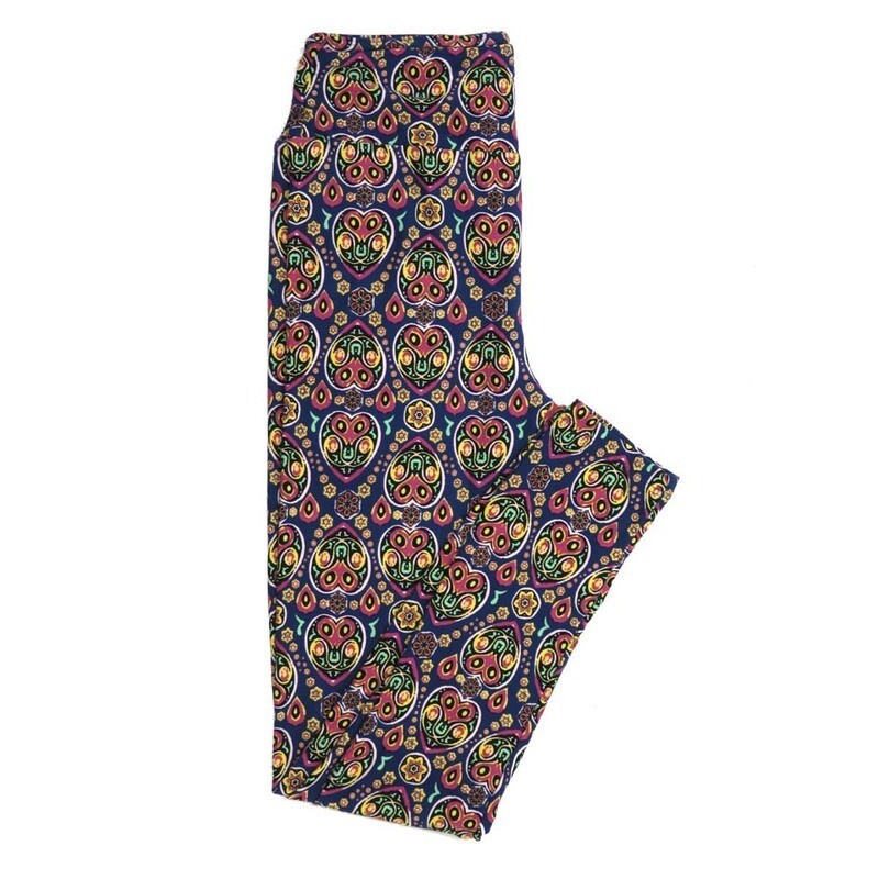 LuLaRoe One Size OS Paisley Hearts Polka Dot Mandalas OS-4398-P Buttery Soft Leggings fits Adults 2-10