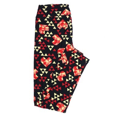 LuLaRoe One Size OS Geometric 3D Cube Traingles Black Red Cream OS-4398-F Buttery Soft Leggings fits Adults 2-10