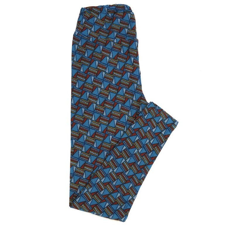 LuLaRoe One Size OS Geometric Micro Polka Traingles Red Blue White OS-4398-J2 Buttery Soft Leggings fits Adults 2-10