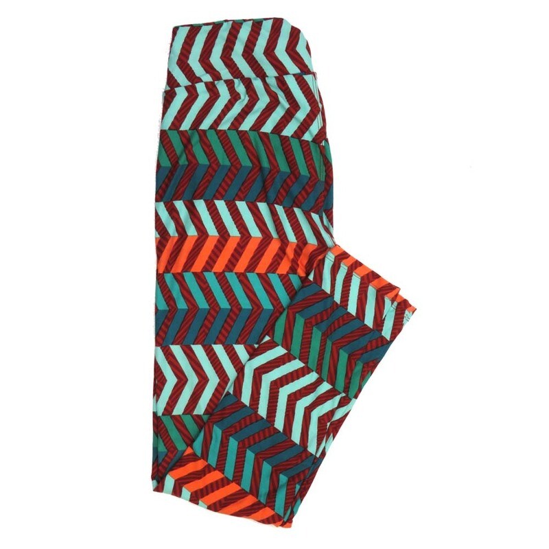 LuLaRoe One Size OS Herringbone Stripe Green White Red Black OS-4399-ZB Buttery Soft Leggings fits Adults 2-10