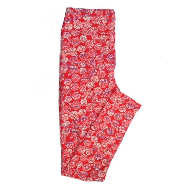 LuLaRoe One Size OS Roses Red Blue Pink OS-4399-C2 Buttery Soft Leggings fits Adults 2-10
